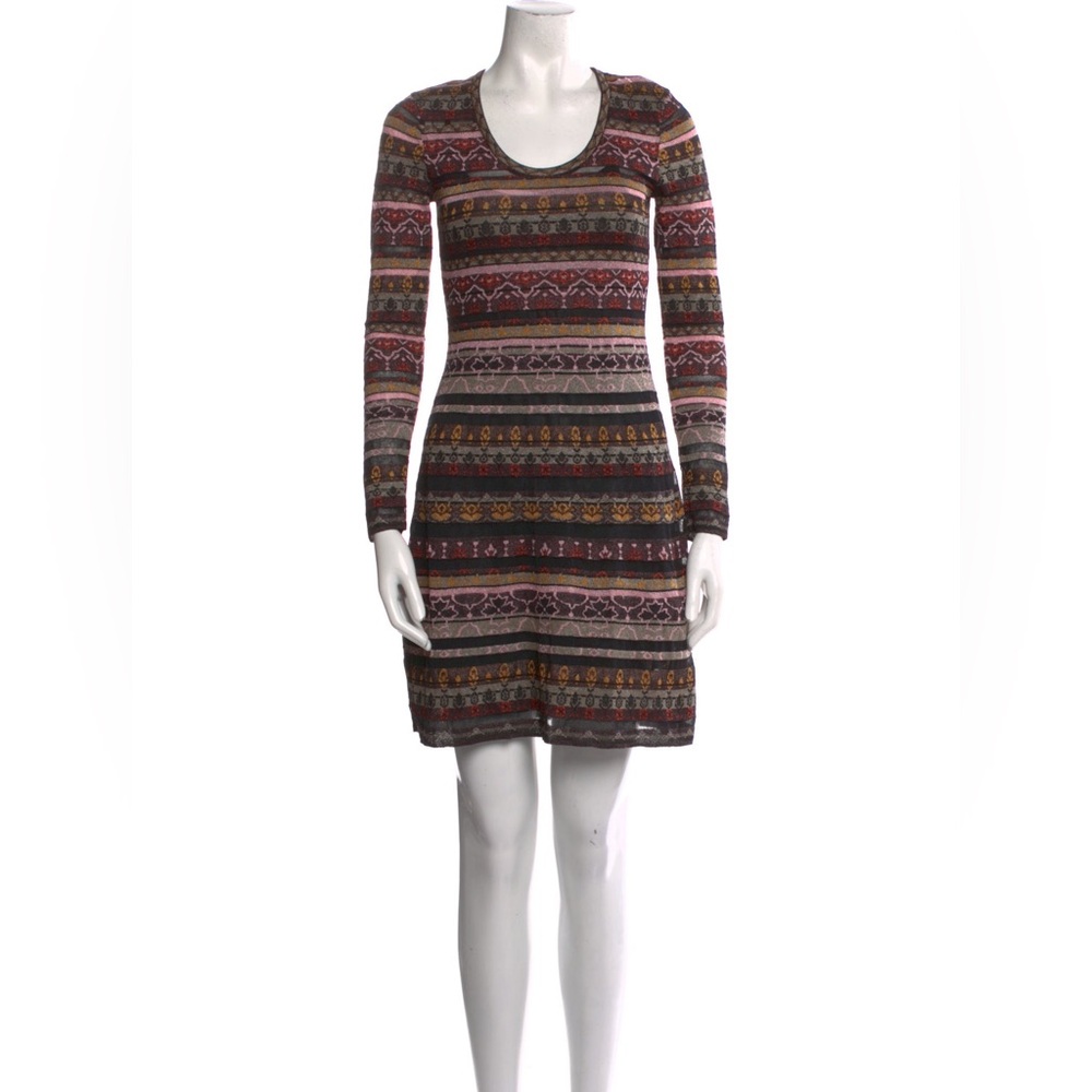 Missoni Striped Metallic Shimmer Multicolored Pattern Long Sleeve Mini Dress